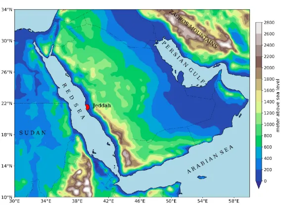 Topography map of the Arabian Peninsula.