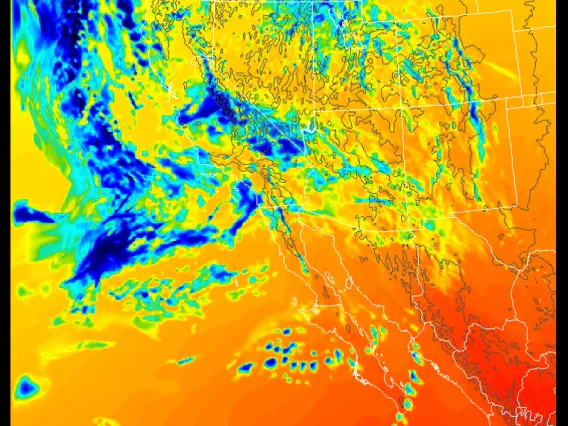 Example of WRF data being overlayed on map data.