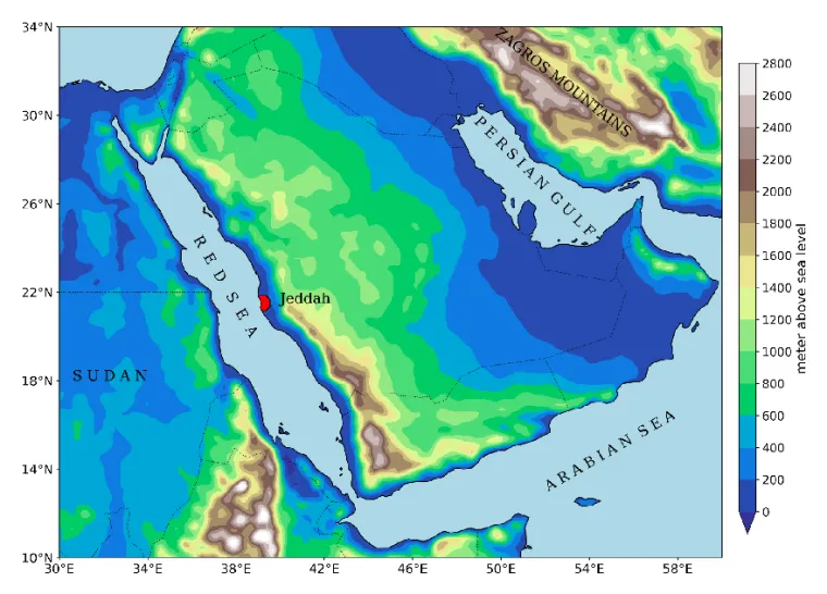 Topography map of the Arabian Peninsula.