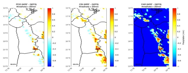 Figure of northern Chile with WRF and GEFS data overlayed.